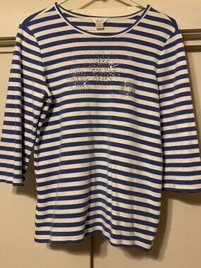 Christopher & Banks, blue & white stripe tunic w/sparkles, size M